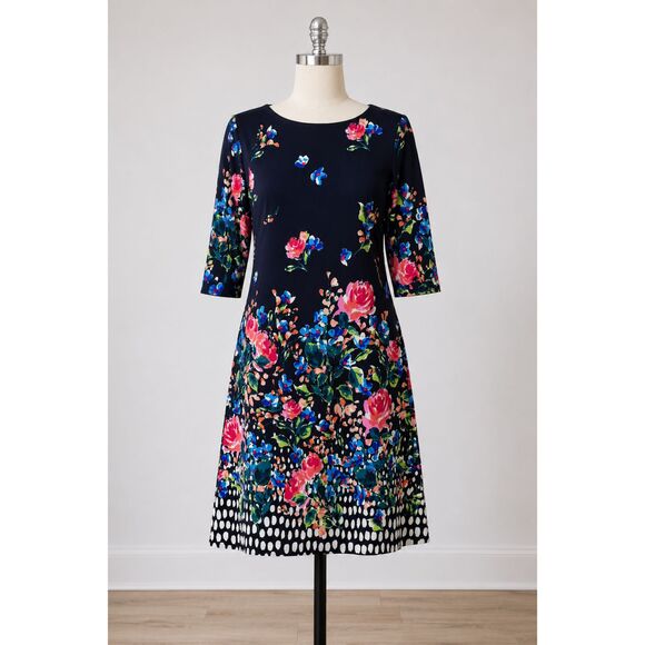 Eliza J Dresses & Skirts - Eliza J Size 8 NWT Floral Polka Dot Shift Dress Navy Pink Blue Knee Length